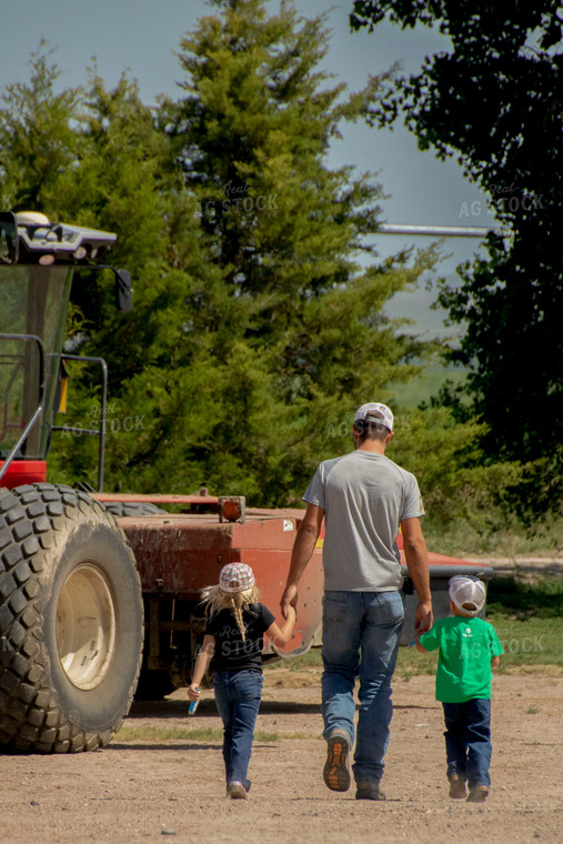 Farmer Walking with Kids in Farmyard 157012