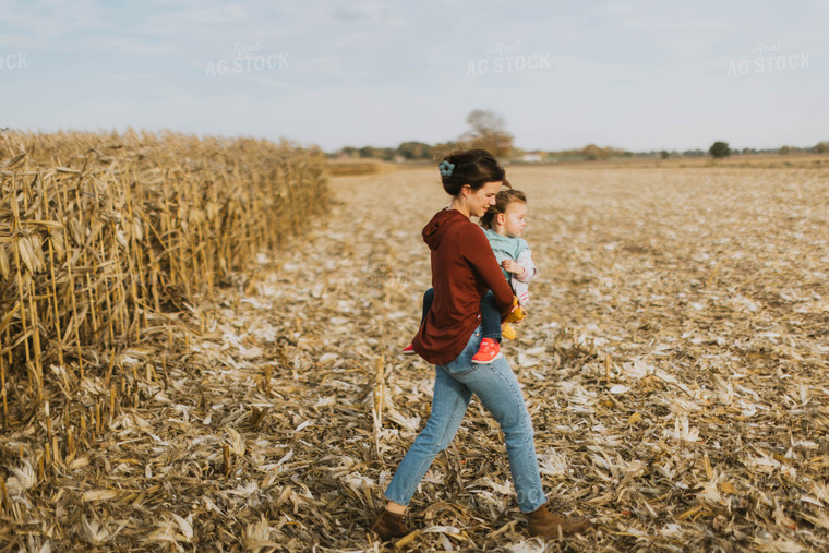 Female Farmer and Kids Playing in Cornfield 8522