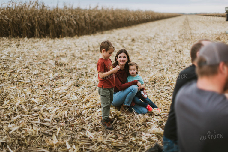 Female Farmer and Kids Playing in Cornfield 8616
