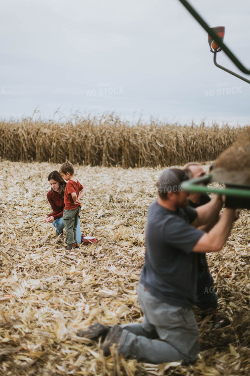 Female Farmer and Kids Playing in Cornfield 8617
