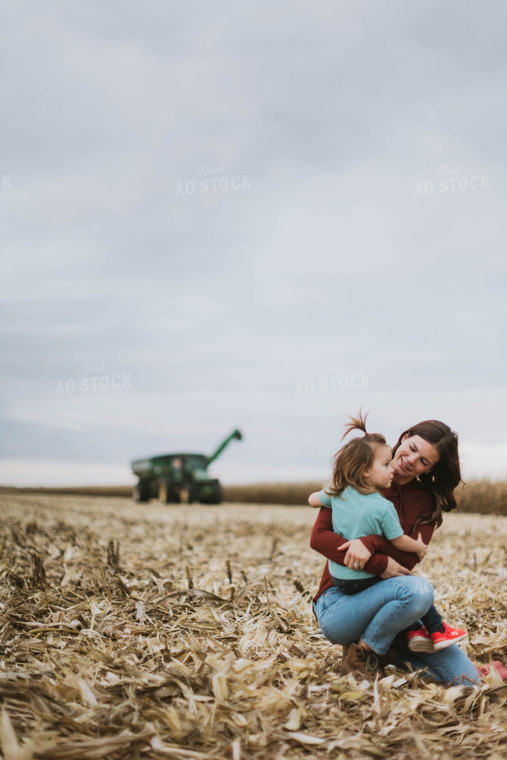 Female Farmer and Kids Playing in Cornfield 8619