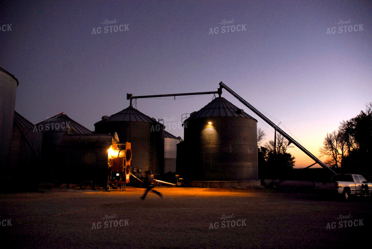 Farm Kid Running by Grain Bins 154055