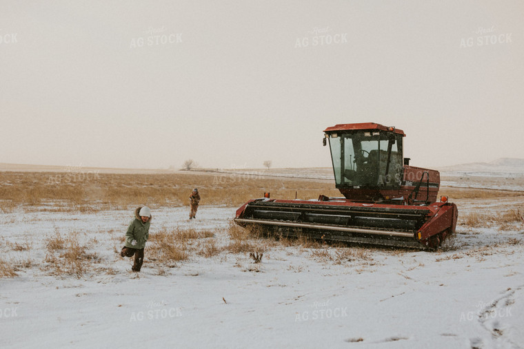 Farm Kids Playing in Snow 61154