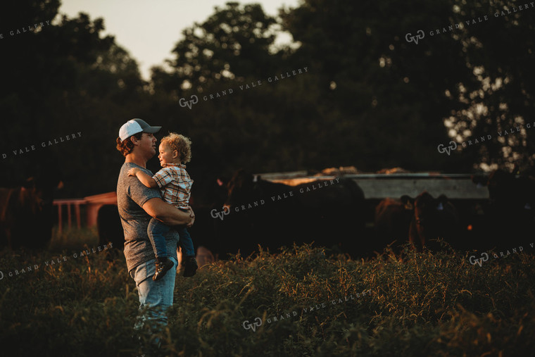 Farm Family with Cows in Pasture 3191