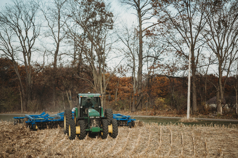 Tractor Disking Corn Field 3622