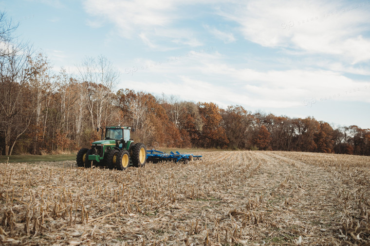 Tractor Disking Corn Field 3629