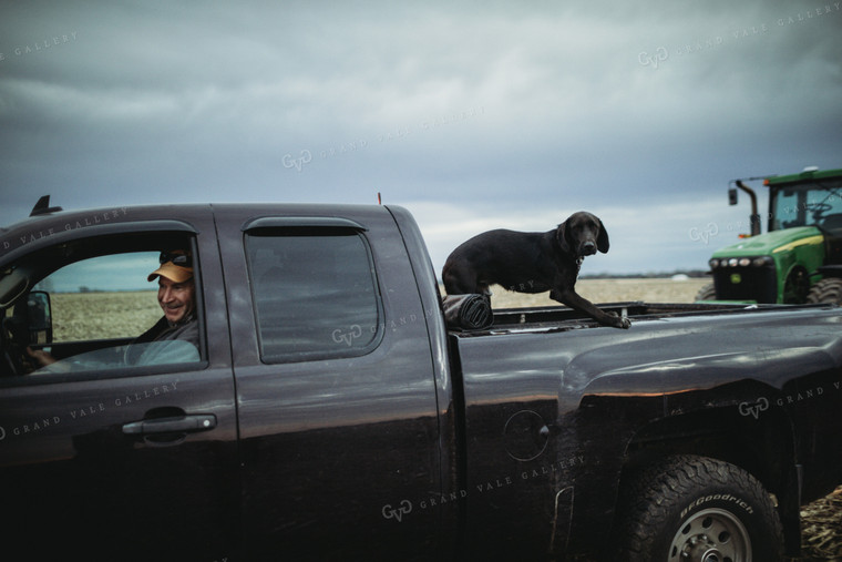 Farmer in Pickup with Farm Dog 3695