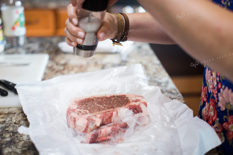 Farm Wife Prepping Steak in Kitchen 4412