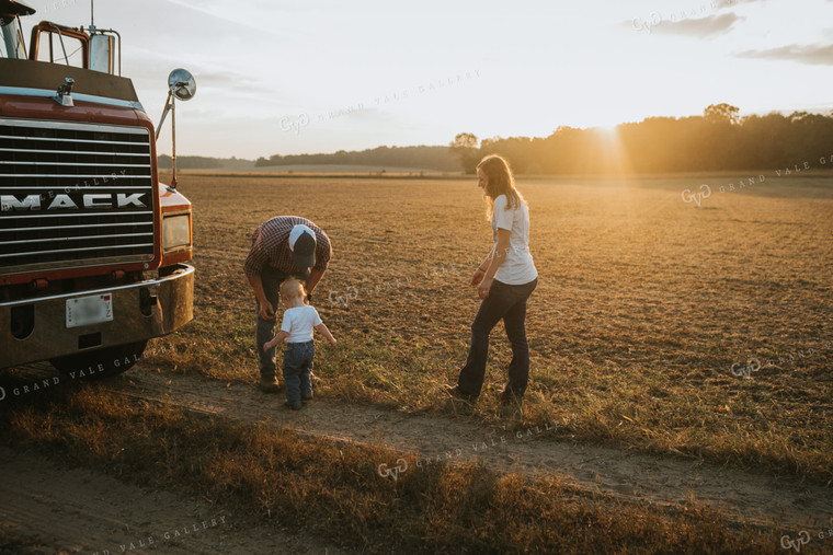 Farm Kid Running to Dad During Harvest 4879