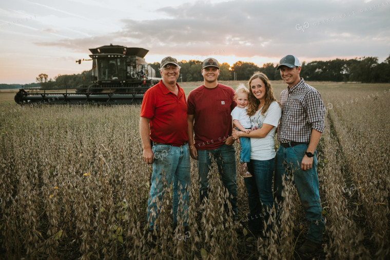 Farm Family Standing in Dried Soybean Field at Sunset 4974