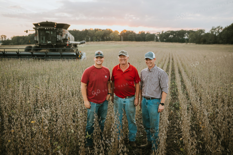 Farmers Standing in Dried Soybean Field at Sunset 4977