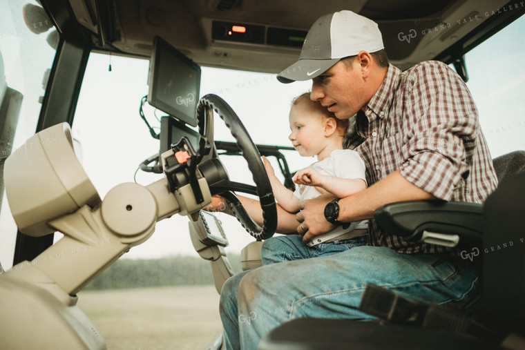 Farmer and Farm Kid in Tractor with Grain Cart 4990