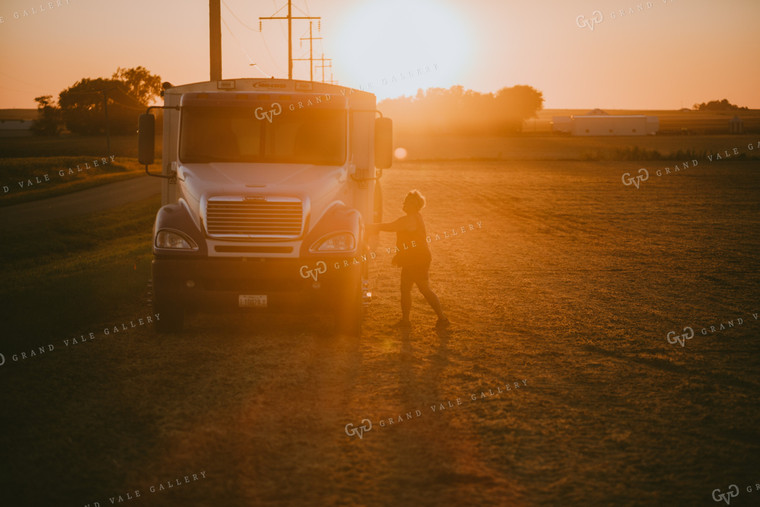 Farmer Walking from Tractor to Truck in Soybean Field Silhouette 4756