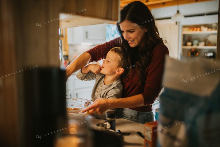 Farm Mom and Farm Kid Cooking in Kitchen 4998