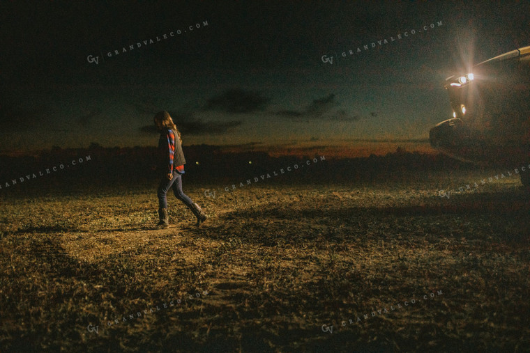 Farm Mom Walking Away From Tractor at Night 5163