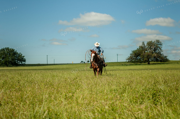 Rancher Riding Horse in Pasture 59017