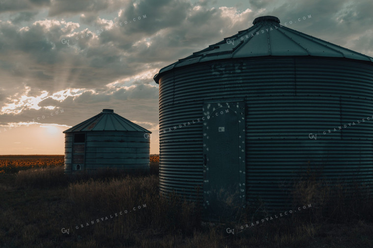 Grain Bin Silhouette Sunset 58188