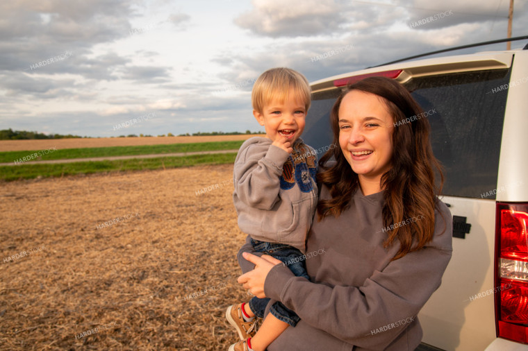 Mother and Son in Bean Field 25681