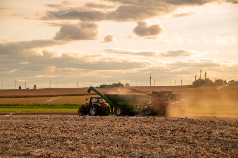 Combine Unloading Soybeans into Auger Wagon on the Go 25688