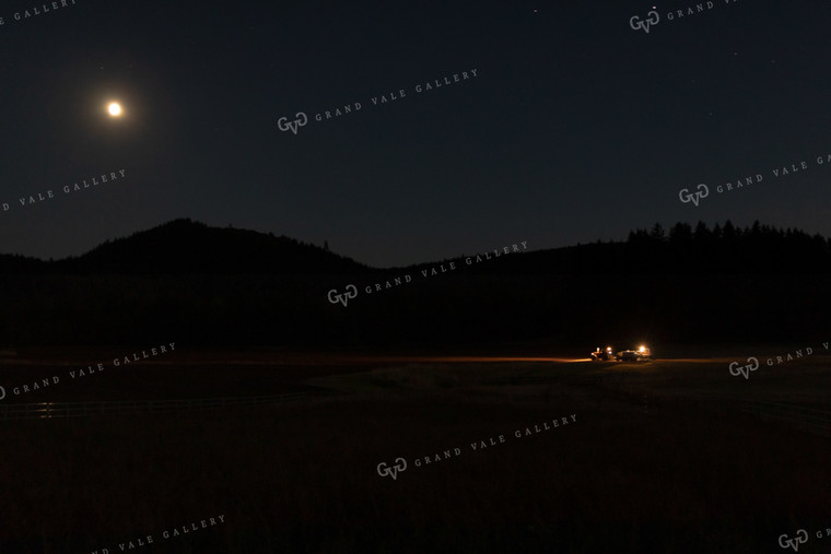 Tractor at Night with Lights On and Moon 66018