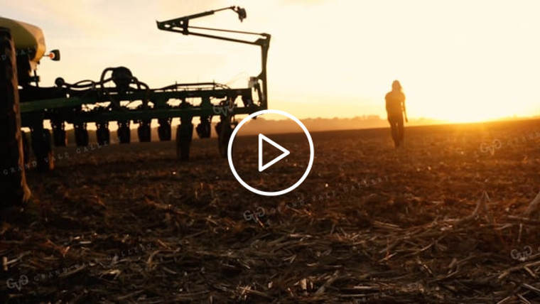 Climbing into Tractor with Planter Silhouette 2959