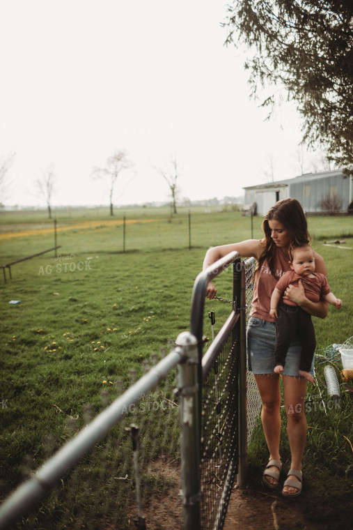 Farm Mom Outside Livestock Gate 5587