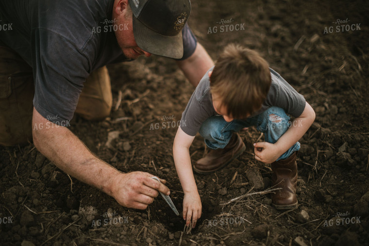 Farmer and Farm Kid Checking Seed Depth 5658