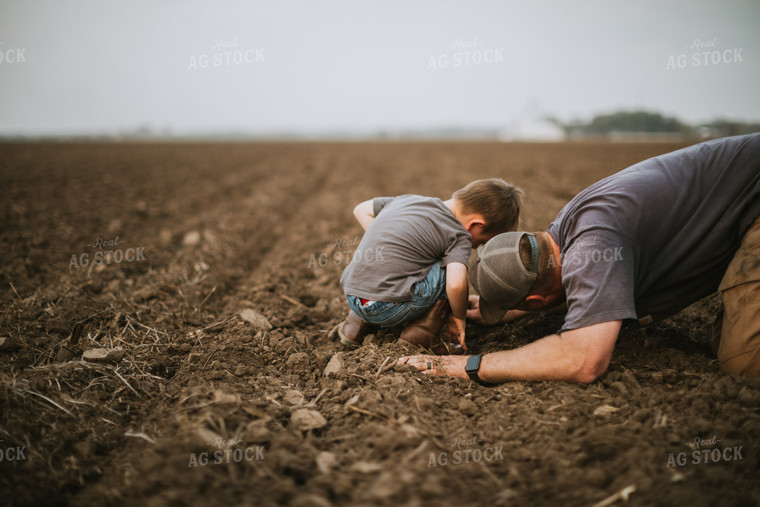 Farmer and Farm Kid Checking Seed Depth 5659