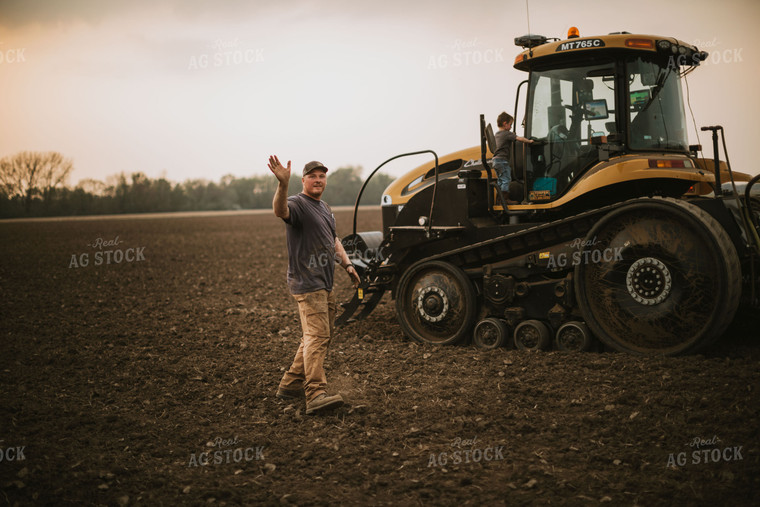 Farmer Waving Goodbye to Family During Planting 5695