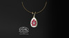 This simple, fashionably framed 13X17mm pear, two part design accentuates a crafted reflective center setting supporting .06 ct round diamond and genuine ruby gemstones.

Hand selected by experts for their brilliance, rich color and eye catching appeal.

We believe as you do …

Be it; birthday, anniversary or just because… she deserves the best.

Your choice of 10 or 14K gold, white, yellow or two tone.

Chain not included but available on request, Ask us for details.