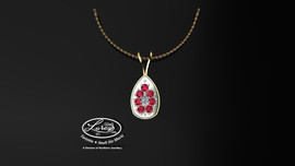 

This simple, fashionably framed 13X17mm pear, two part design accentuates a crafted reflective center setting supporting .06 ct round diamond and genuine ruby gemstones.

Hand selected by experts for their brilliance, rich color and eye catching appeal.

We believe as you do …

Be it; birthday, anniversary or just because… she deserves the best.

Your choice of 10 or 14K gold, white, yellow or two tone.

Chain not included but available on request, Ask us for details.
