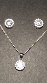 CZ Halo Pendant and Ear rings 5mm