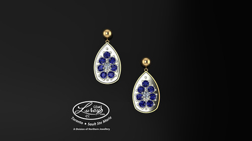 These simple, fashionably framed 13X 17 pear, two part designs, accentuate the crafted reflective center setting supporting .05 CT per side for a .10 ct tdw and genuine blue sapphire gemstones.

Diamonds and gemstones are selected by experts for their brilliance, rich color and eye catching appeal.

Suspended on 3mm drop down ball studs with secure butterfly clasps, these stunning pieces will catch the light with every movement.

We believe as you do …

Be it; birthday, anniversary or just because… she deserves the best.

Your choice of 10 or 14K gold, white, yellow or two tone.