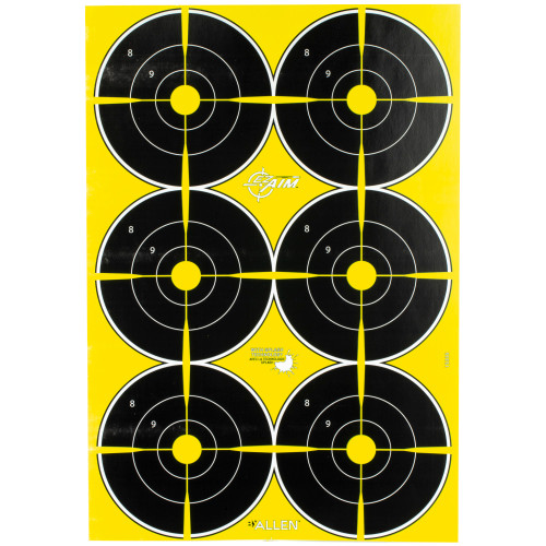 ALLEN COMPANY INC EZ-Aim 15355 Splash Reactive  Bullseye Hanging Paper 12" x 18" Black/Yellow Yellow 8 Pack