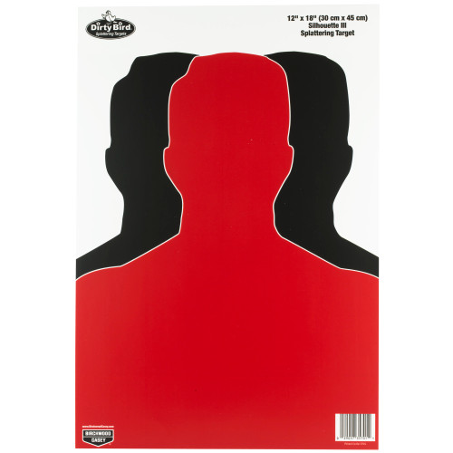 BIRCHWOOD CASEY (GSM) Birchwood Casey 35708 Dirty Bird  Silhouette Tagboard Hanging Pistol 12" x 18" Black/Red White Impact Splatter 8 Per Pkg
