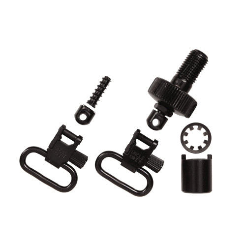 UNCLE MIKES/REVELYST Uncle Mike's 18102 Mag Cap Swivel Set made of Steel with Blued Finish, 1" Loop Size & Quick Detach Style for 12 Gauge Mossberg 500 Includes Two Super Swivels