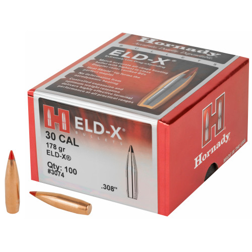 HORNADY MFG CO Hornady 3074 ELD-X  30 Cal .308 178 gr Extremely Low Drag eXpanding 100 Per Box/ 15 Case