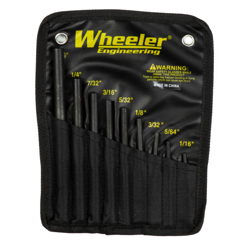 AOB/AMERICAN OUTDOOR BRND Wheeler 710910 Roll Pin Punch Set Starter Set Black/Yellow Steel Knurled Handle 9 Pieces