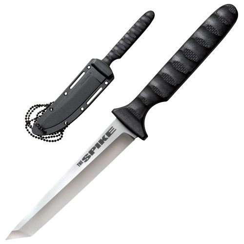 COLD STEEL (GSM) Cold Steel CS-53NCT Spike  4" Fixed Tanto Plain Cryo 4116 SS Blade/Black Scalloped Griv-Ex Handle Includes Bead Chain Lanyard/Sheath