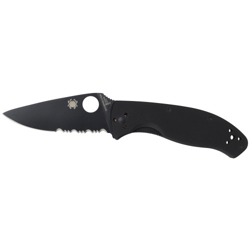 SPYDERCO INC (SKA) Spyderco C122GBBKPS Tenacious  3.39" Folding Drop Point Part Serrated Black Matte 8Cr13MoV SS Blade Black  Textured G10 Handle Includes Pocket Clip