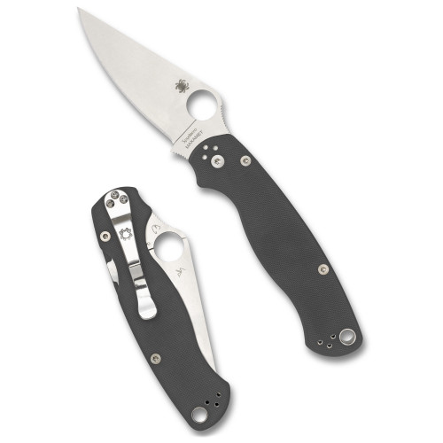 SPYDERCO INC (SKA) Spyderco C81GPDGY2 Para Military 2  3.47" Folding Plain Satin Maxamet Steel Blade/Dark Gray Textured G10 Handle Includes Pocket Clip