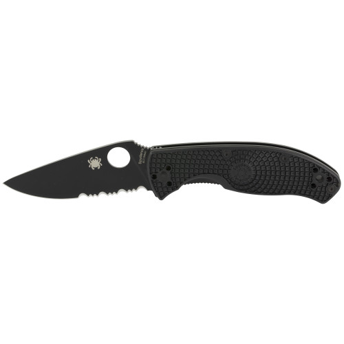 SPYDERCO INC (SKA) Spyderco C122PSBBK Tenacious Lightweight 3.39" Folding Part Serrated Black Oxide 8Cr13MoV SS Blade/Black Bi-Directional Texturing FRN Handle Includes Pocket Clip