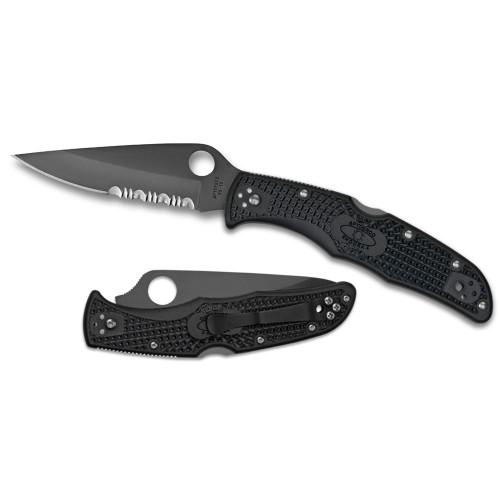 SPYDERCO INC (SKA) Spyderco C10PSBBK Endura 4 Lightweight 3.75" Folding Clip Point Part Serrated Black TiCN VG-10 SS Blade Black  Textured FRN Handle Includes Pocket Clip