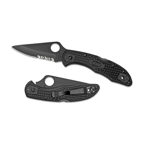 SPYDERCO INC (SKA) Spyderco C11PSBBK Delica 4 Lightweight 2.88" Folding Part Serrated Black TiCN VG-10 SS Blade/Black Textured FRN Handle Includes Pocket Clip