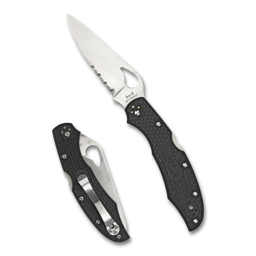 SPYDERCO INC (SKA) Spyderco BY03PSBK2 Byrd Cara Cara 2 Lightweight 3.75" Folding Drop Point Part Serrated 8Cr13MoV SS Blade Black  Textured FRN Handle Includes Pocket Clip
