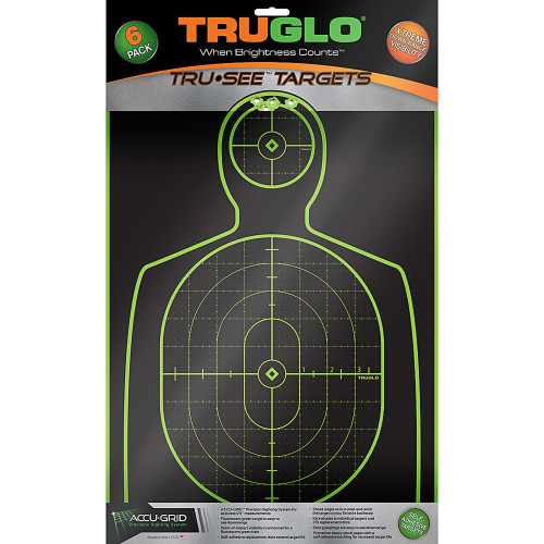 TRUGLO INC (GSM) TruGlo TG13A6 Tru-See Handgun Target Self-Adhesive Heavy Paper Black/Green 12"x18" Silhouette 6 Pack