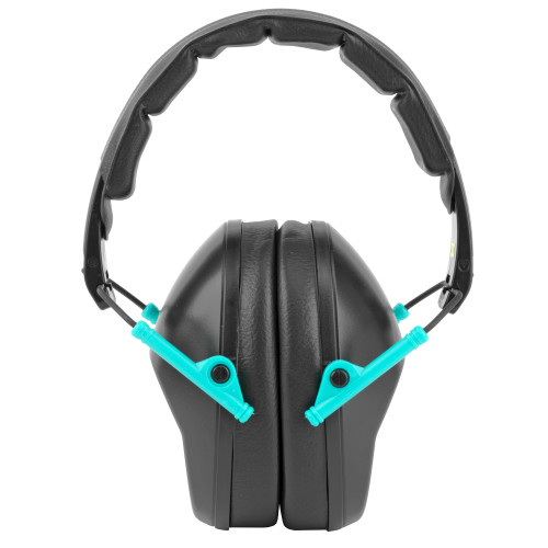 GSM OUTDOORS Walker's GWPFPM1BKTL Pro Low Profile Passive Muff 22 dB Over the Head Black/Teal Accent Polymer