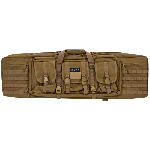 GPS BAG/GOUTDOORS(GSM) GPS Bags DRC42FDE Double Rifle Case Flat Dark Earth 600D Polyester w/ 2 Padded Pistol Sleeves MOLLE Webbing & Lockable Zippers
