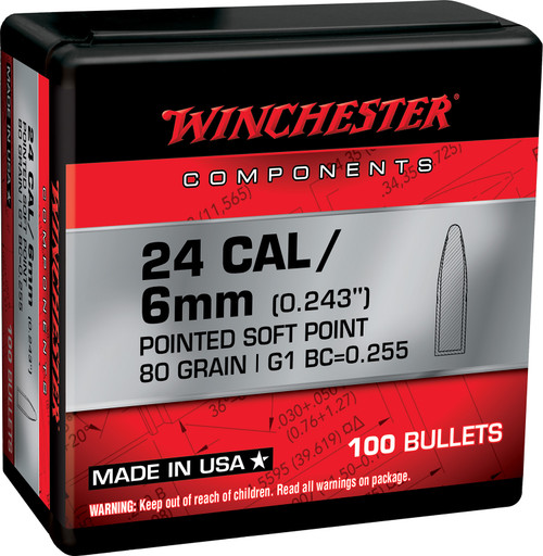 WINCHESTER AMMUNITION Winchester Ammo WB243SP80X Centerfire Rifle  243Win 80gr Pointed Soft Point 100 Per Box/10 Case