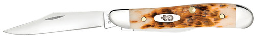 WR CASE & SONS CUTLERY CO Case 00045 Peanut  2.10"/1.53" Folding Clip Point/Pen Plain Mirror Polished Tru-Sharp SS Blade, Peach Seed Jigged Amber Jigged Bone Handle